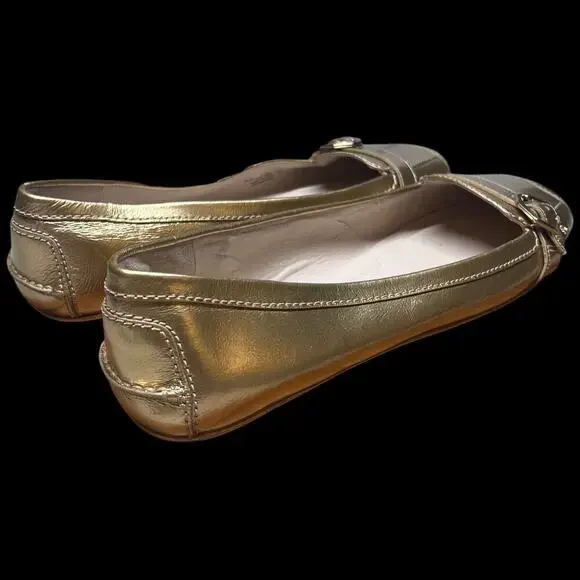 COLE HAAN Women's Size 10 Gold Demi Driving Shoes Cinderella Flats Logo Detail - Picture 5 of 14